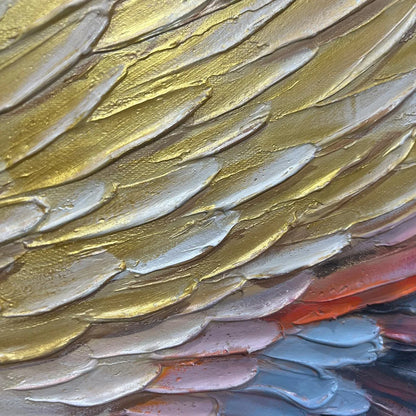 GOLDEN WINGS: Panoramic Angel Wings Painting, Textured Wall Art, Gold, Beige, Living Room, Bedroom | rolled canvas, ready for custom framing