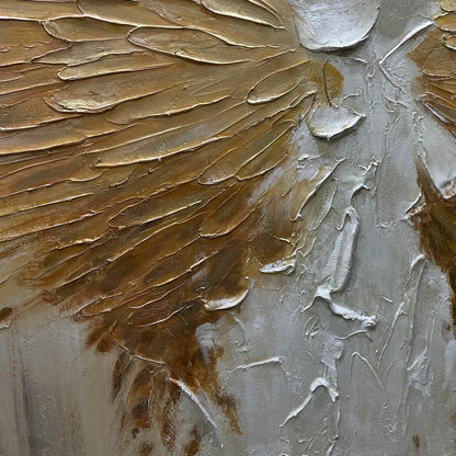 GOLDEN WINGS: Textured Abstract Painting, Gold and Beige Wall Art, Panoramic Canvas, Modern Decor | rectangular format, hand-painted canvas edge