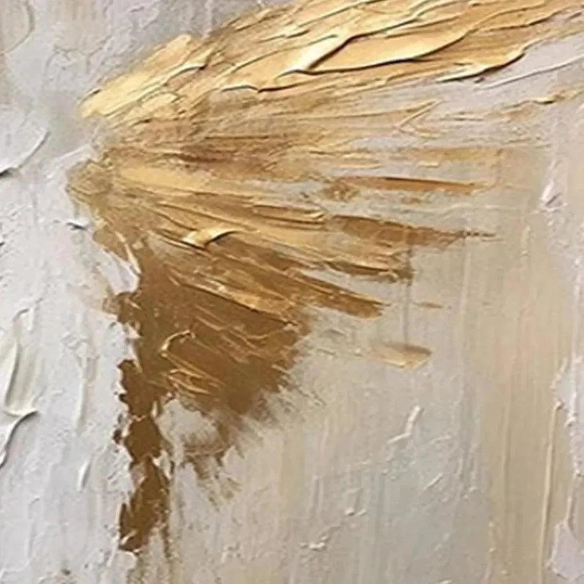 GOLDEN WINGS: Textured Abstract Painting, Gold and Beige Wall Art, Panoramic Canvas, Modern Decor | gold frame stretched on neutral wall