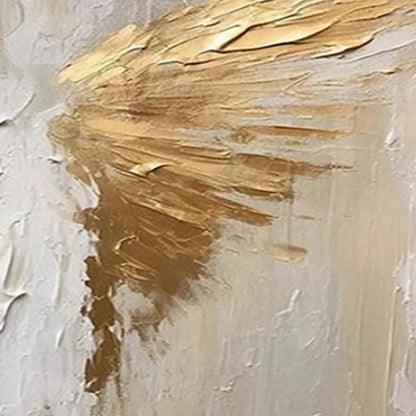 GOLDEN WINGS: Textured Abstract Painting, Gold and Beige Wall Art, Panoramic Canvas, Modern Decor | gold frame stretched on neutral wall
