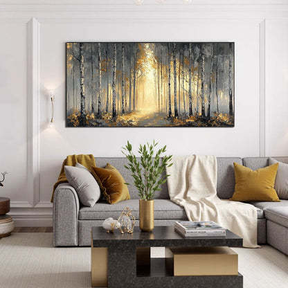 GOLDEN WOODS: Atmospheric Forest Landscape Oil Painting | Landscape closeup, raised brushwork detail