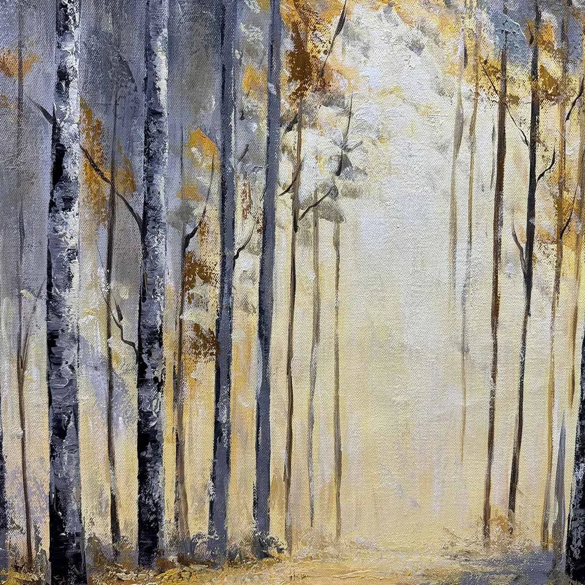 GOLDEN WOODS: Atmospheric Forest Landscape Oil Painting | rectangular format, hand-painted canvas edge
