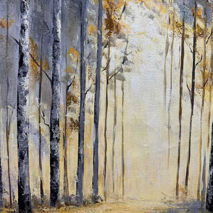 GOLDEN WOODS: Atmospheric Forest Landscape Oil Painting | rectangular format, hand-painted canvas edge