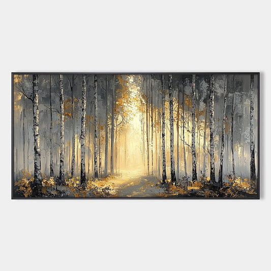 GOLDEN WOODS: Atmospheric Forest Landscape Oil Painting | hanging in living room, Landscape wall art