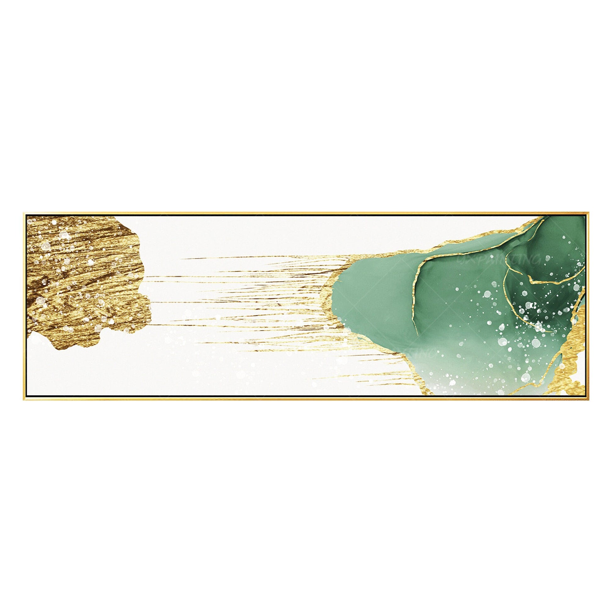 Gouden blauwgroen abstracte kunst: grote canvasprint, ingelijst schilderij (digi #17