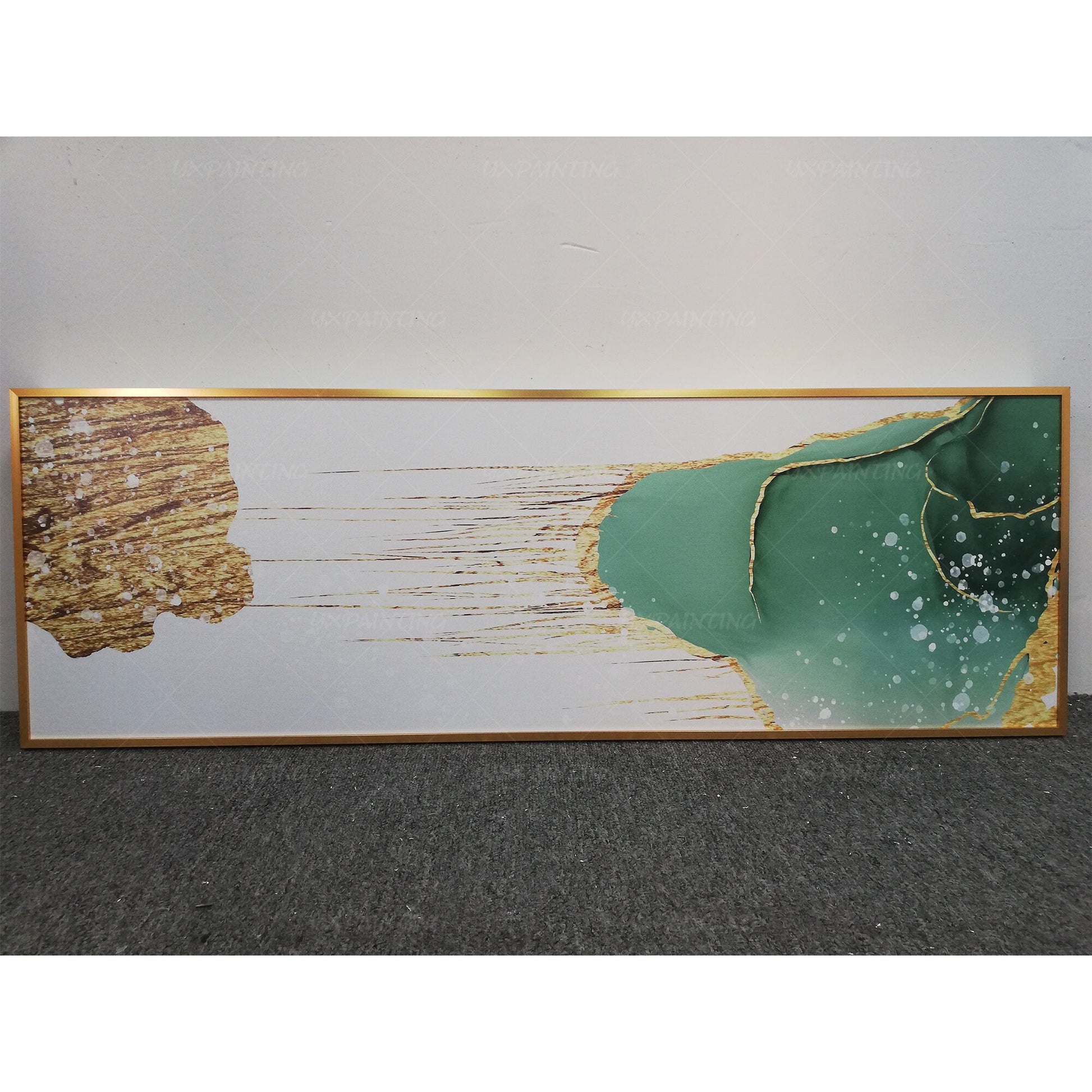 Gouden blauwgroen abstracte kunst: grote canvasprint, ingelijst schilderij (digi #20