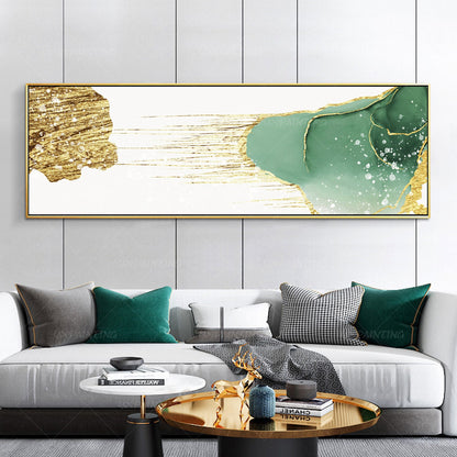 Gouden blauwgroen abstracte kunst: grote canvasprint, ingelijst schilderij (digi #1