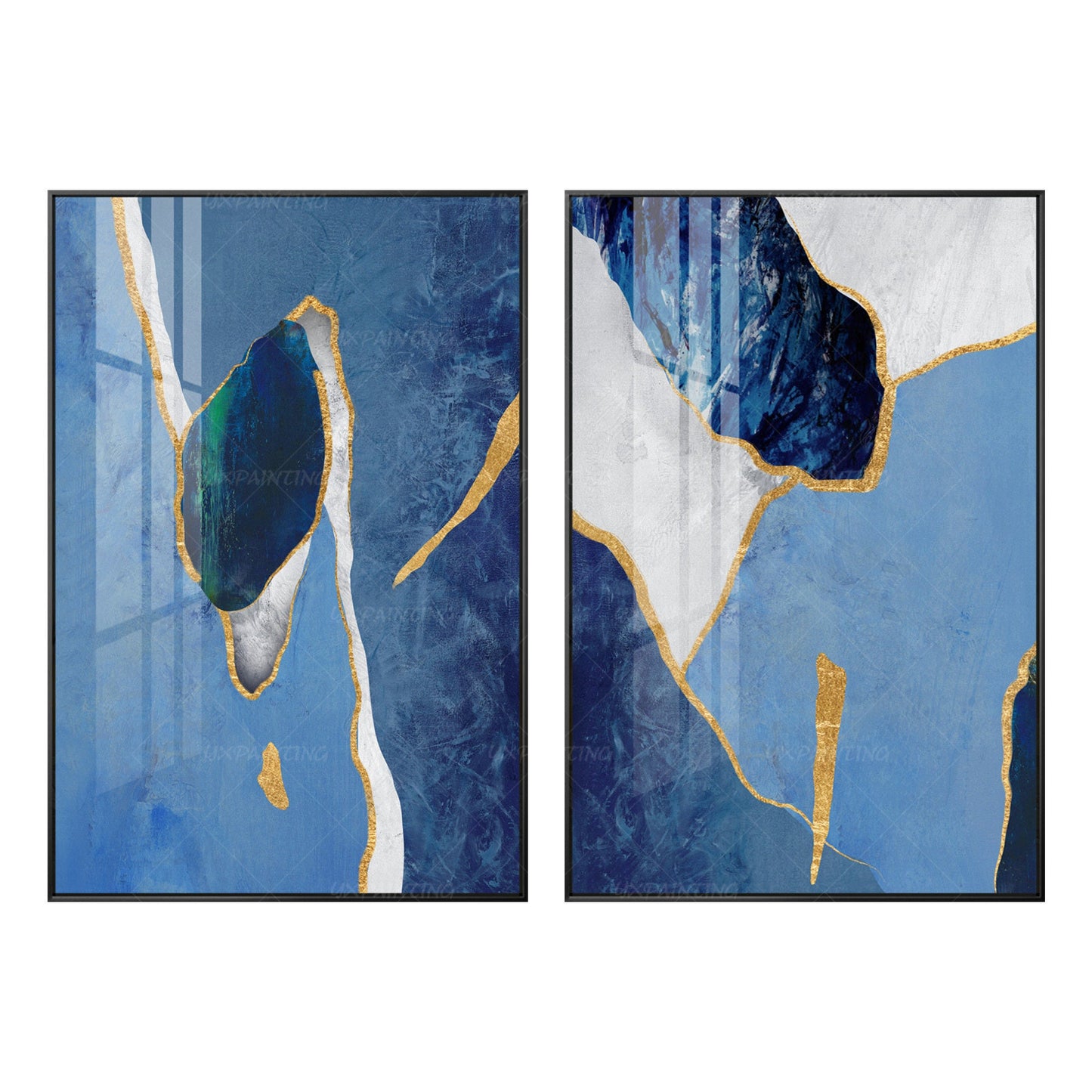 Gouden kunst 2 stuks muurkunst ingelijst schilderij set van 2 muurkunst hemelsbl #18