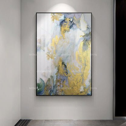 Gouden kunst abstracte acrylschilderijen op canvas origineel groen en paars inge #2
