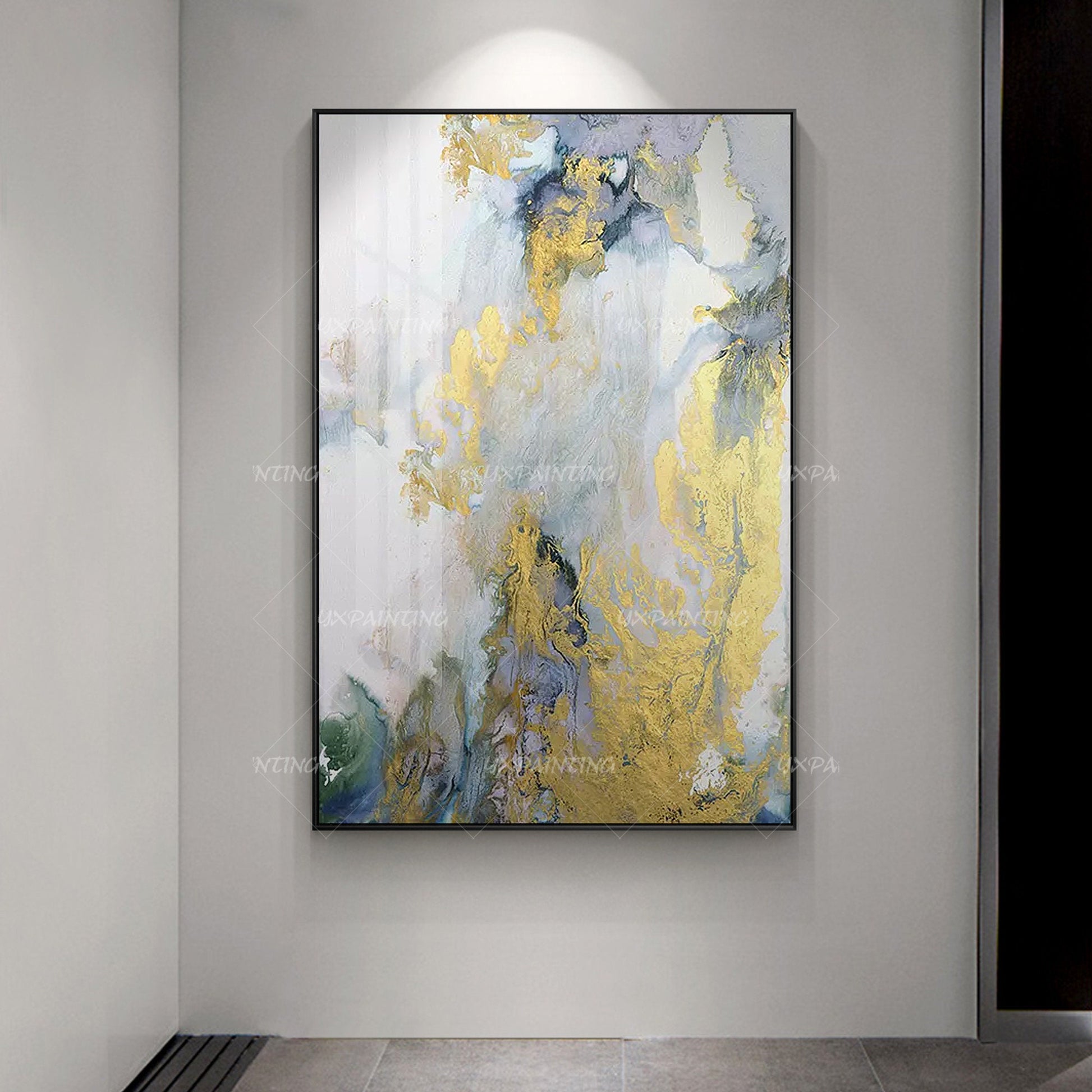 Gouden kunst abstracte acrylschilderijen op canvas origineel groen en paars inge #12