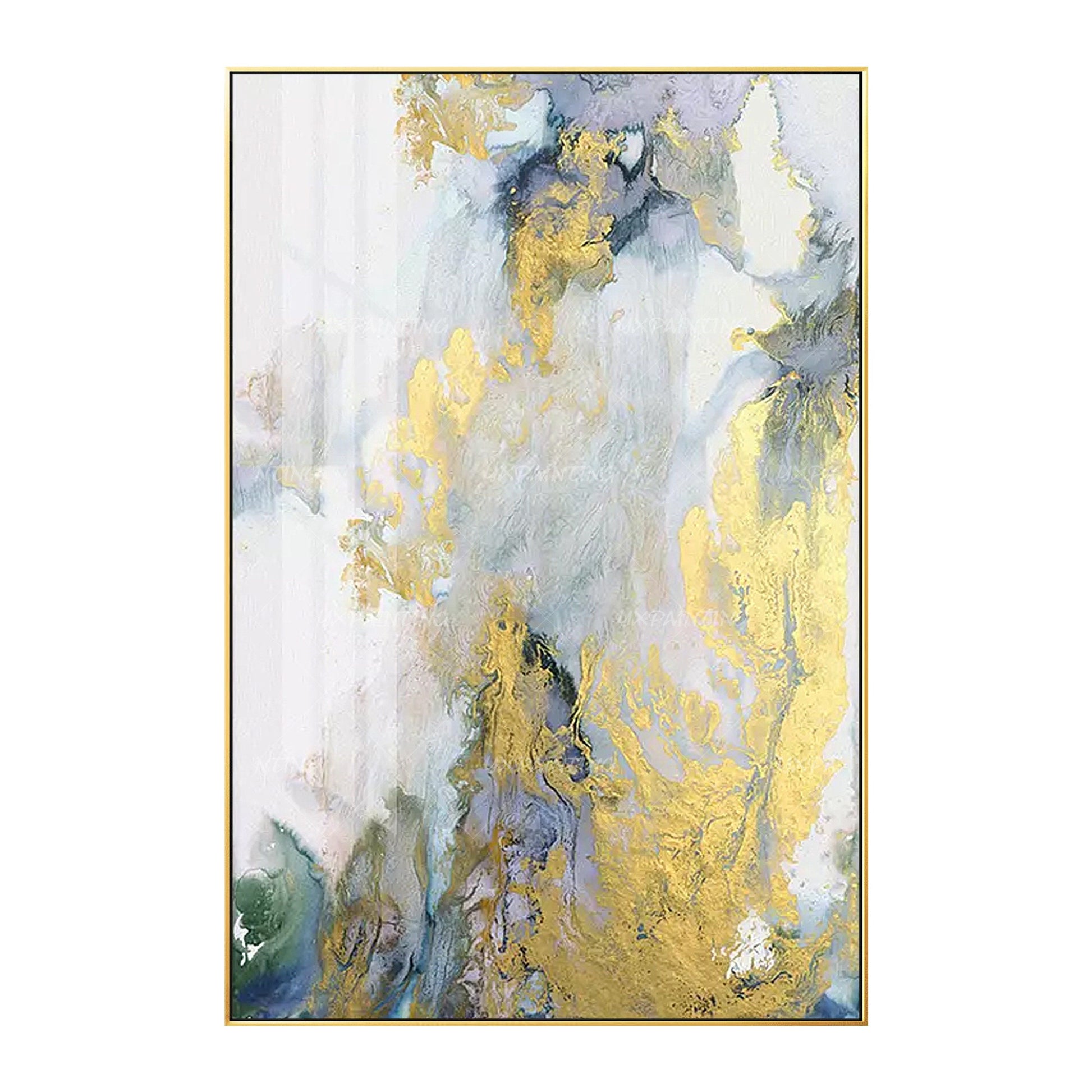 Gouden kunst abstracte acrylschilderijen op canvas origineel groen en paars inge #16