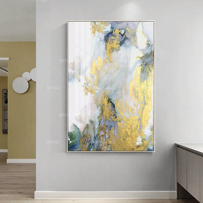 Gouden kunst abstracte acrylschilderijen op canvas origineel groen en paars inge #3