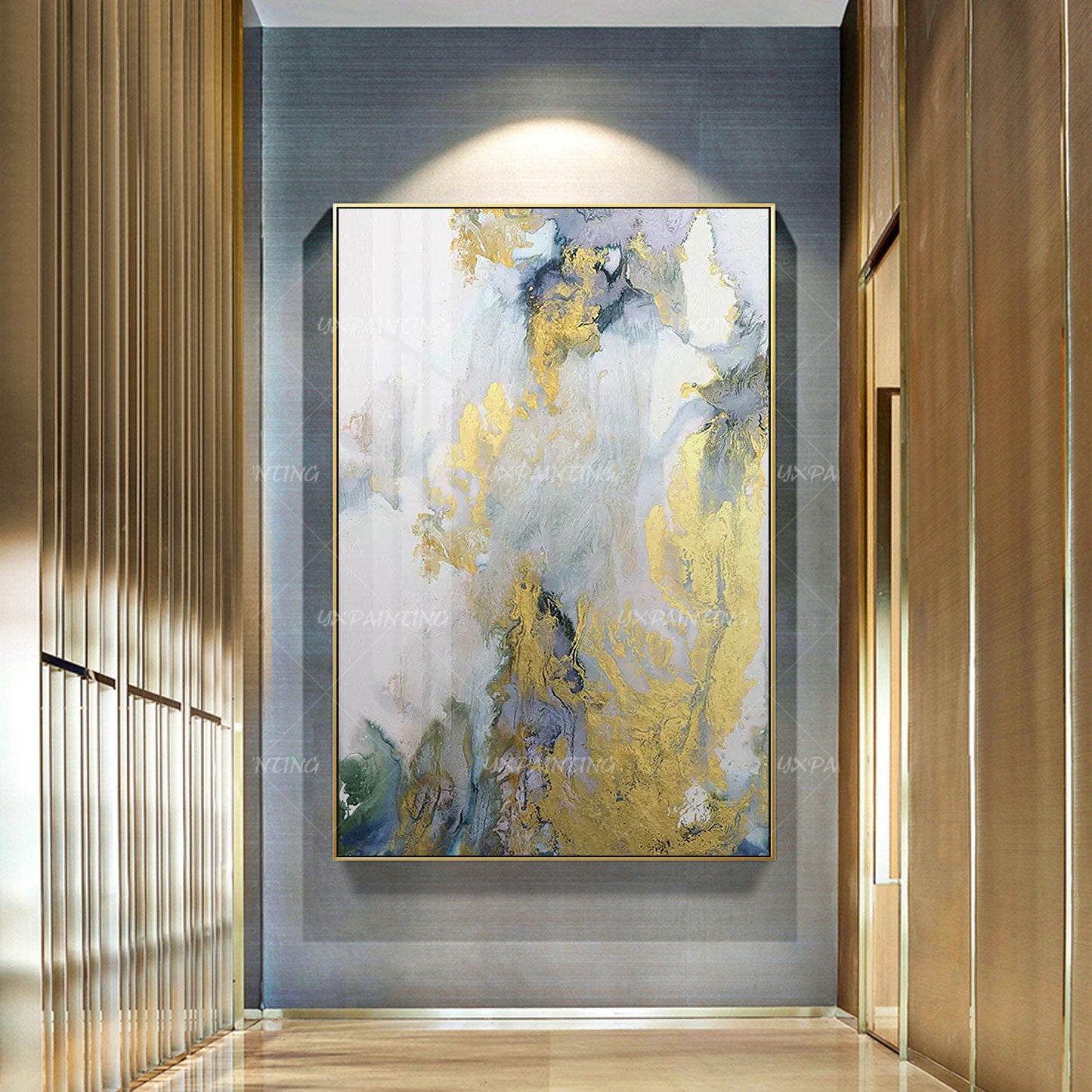 Gouden kunst abstracte acrylschilderijen op canvas origineel groen en paars inge #4