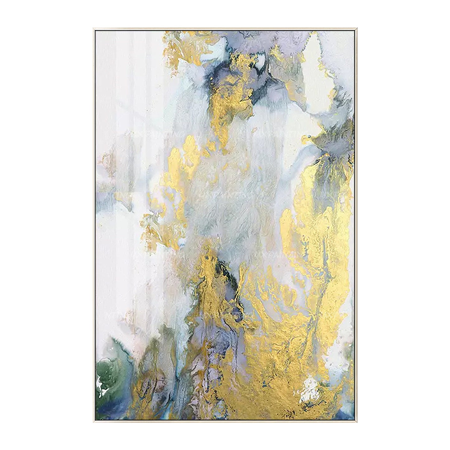 Gouden kunst abstracte acrylschilderijen op canvas origineel groen en paars inge #7