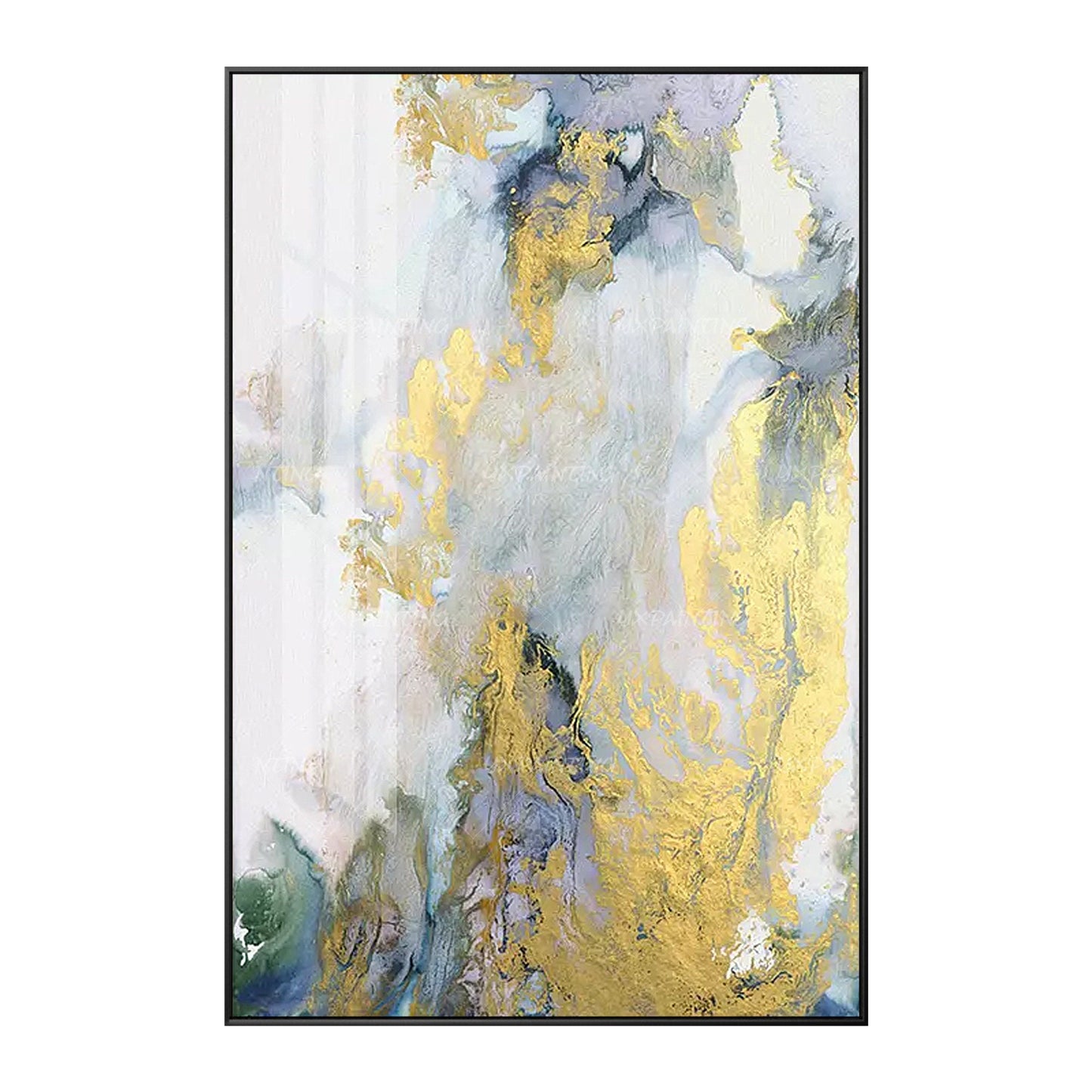 Gouden kunst abstracte acrylschilderijen op canvas origineel groen en paars inge #8