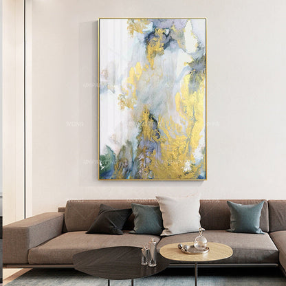Gouden kunst abstracte acrylschilderijen op canvas origineel groen en paars inge #1