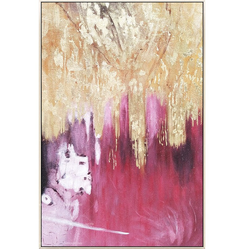 Goudfolie roze abstract schilderij op canvas, luxe gouden muurkunst decor, dopam #5