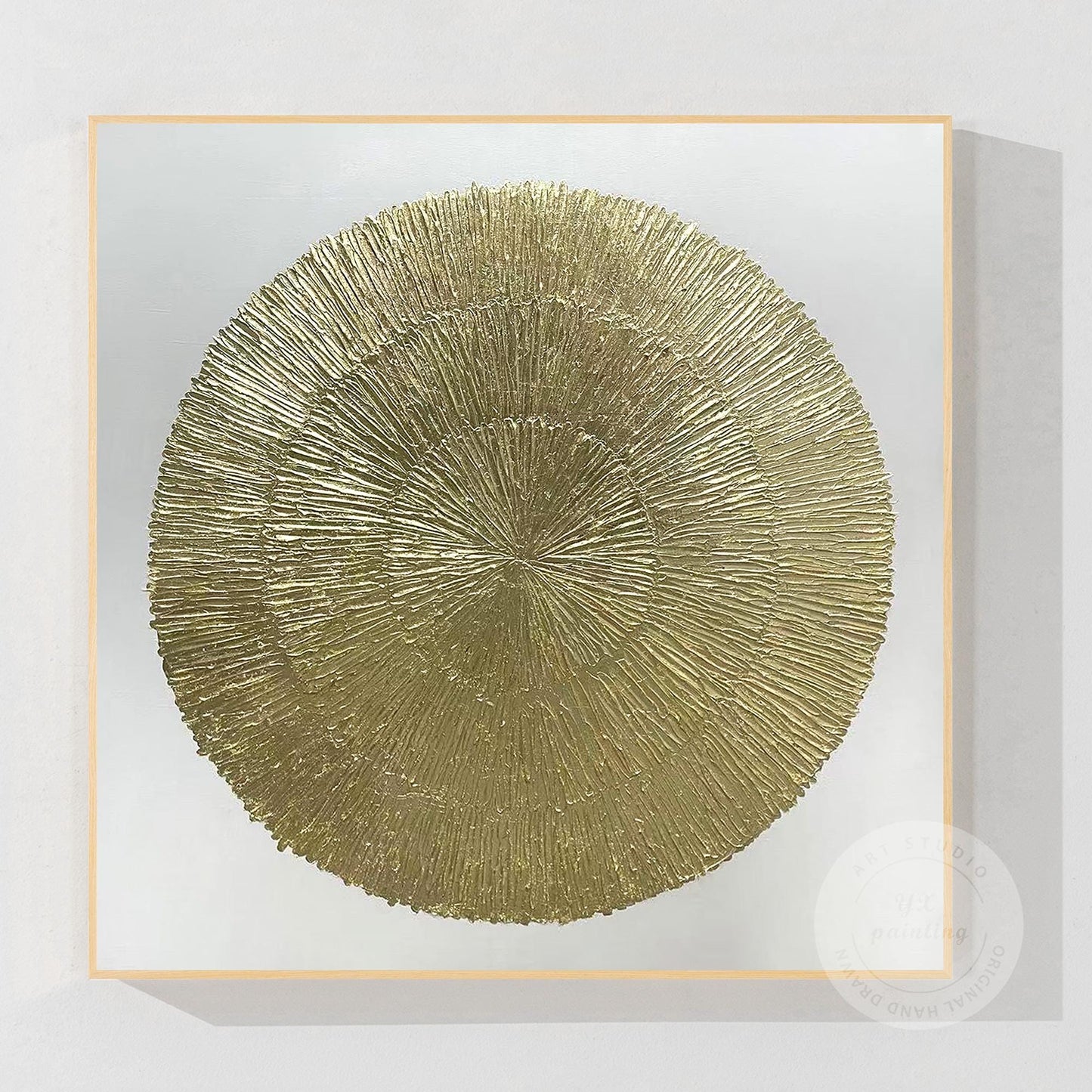 Goudfolie Zen-cirkelschilderij: abstracte canvas muurkunst met textuur #11