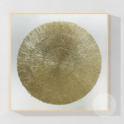 Goudfolie Zen-cirkelschilderij: abstracte canvas muurkunst met textuur #11