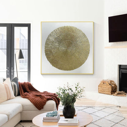 Goudfolie Zen-cirkelschilderij: abstracte canvas muurkunst met textuur #16