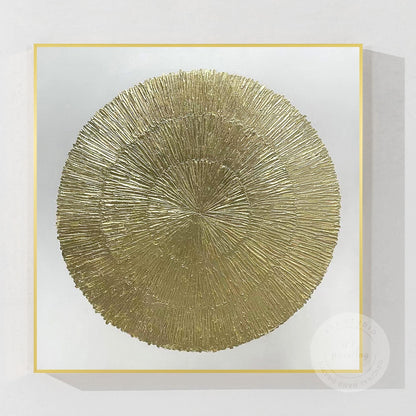 Goudfolie Zen-cirkelschilderij: abstracte canvas muurkunst met textuur #19