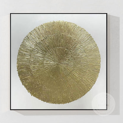 Goudfolie Zen-cirkelschilderij: abstracte canvas muurkunst met textuur #21