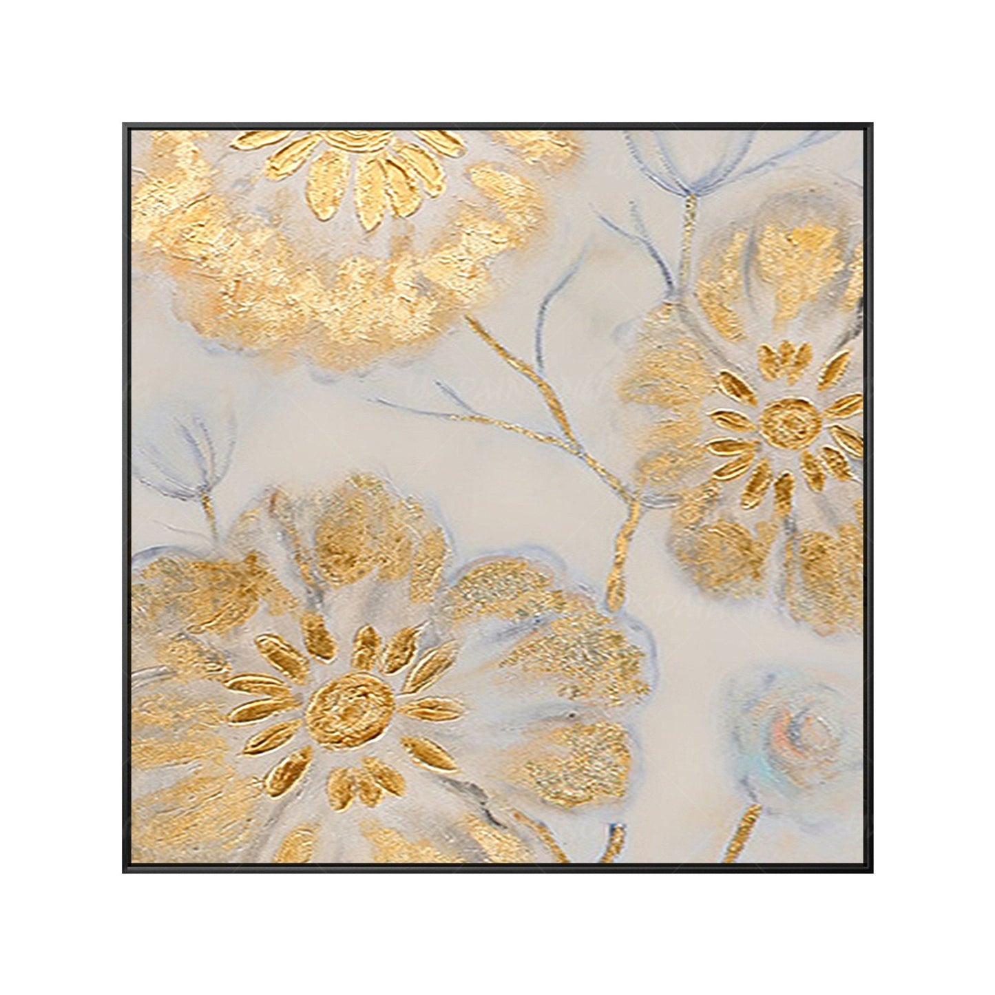Goudkunst ingelijste muurkunst acryl bloemenschilderijen op canvas zware textuur #7