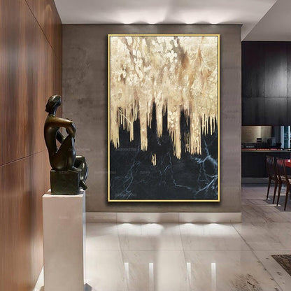 Goudkunst originele kunst waterval bladgoud ingelijste muurkunst abstracte acryl #12