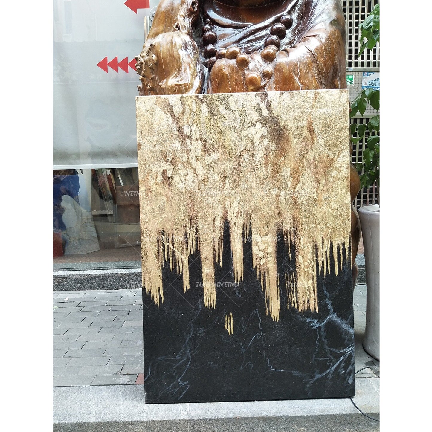 Goudkunst originele kunst waterval bladgoud ingelijste muurkunst abstracte acryl #15