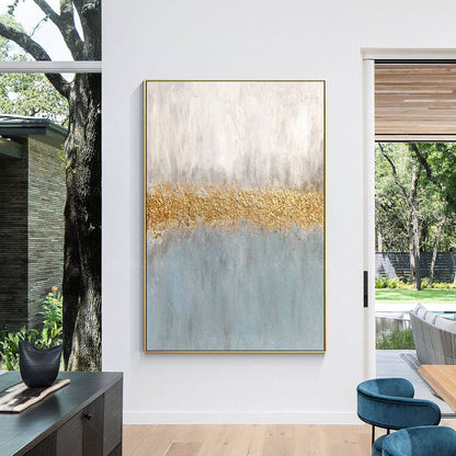 Gray Blue Gold Abstract Painting: Textured Nordic Wall Art #4