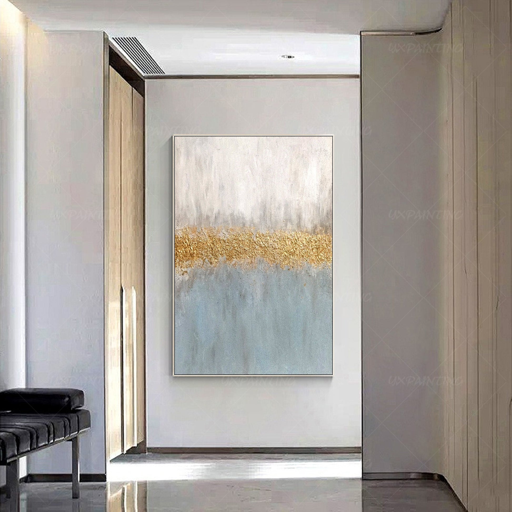 Gray Blue Gold Abstract Painting: Textured Nordic Wall Art #5