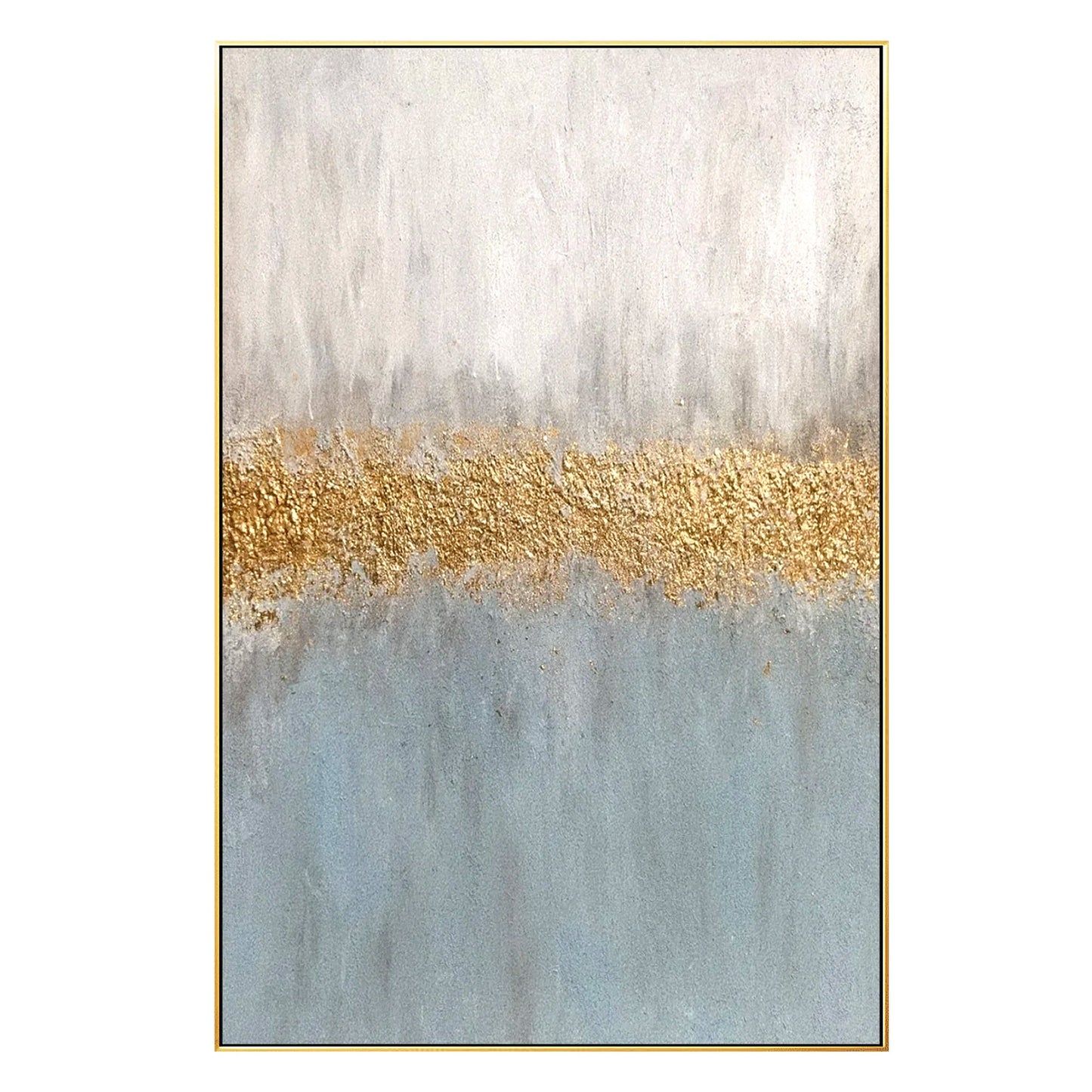 Gray Blue Gold Abstract Painting: Textured Nordic Wall Art #9