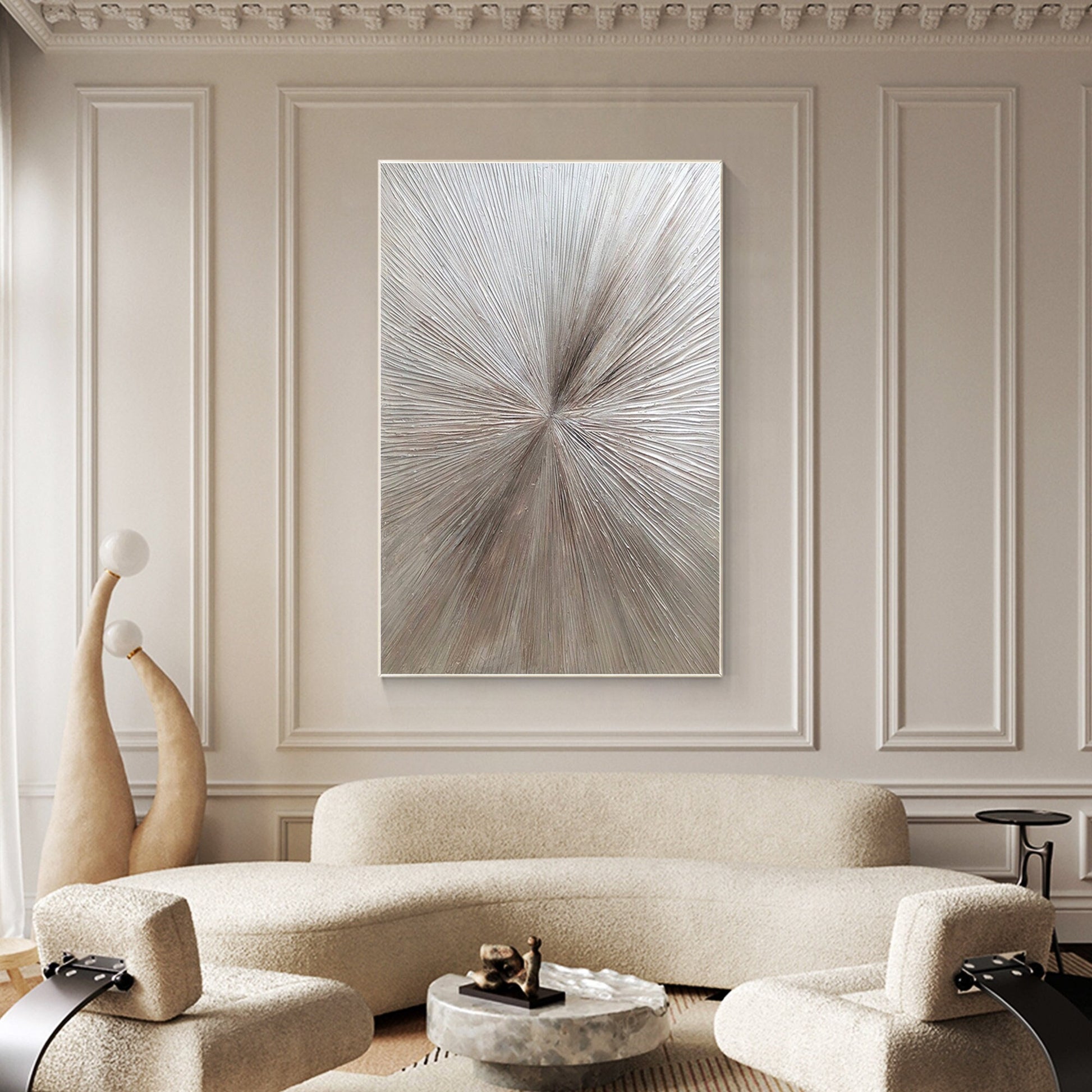 Gray Brown Rays Heavy Textured Original Painting, Livingroom Room Wall Art Decor #2