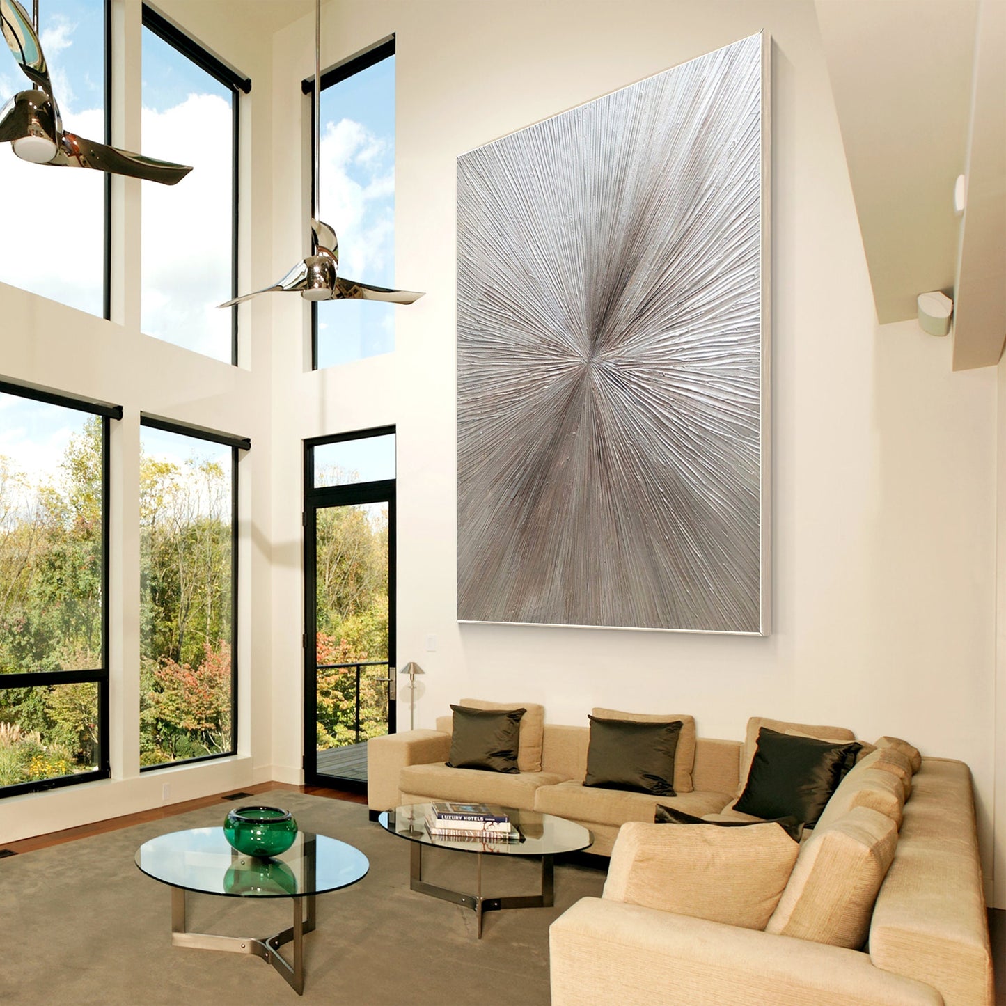 Gray Brown Rays Heavy Textured Original Painting, Livingroom Room Wall Art Decor #5