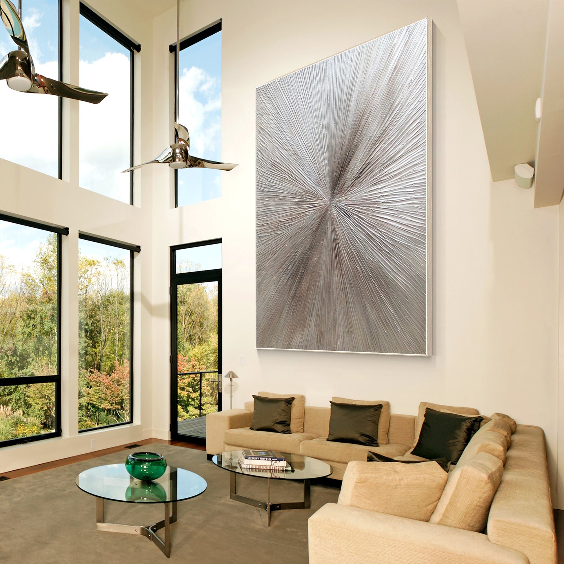 Gray Brown Rays Heavy Textured Original Painting, Livingroom Room Wall Art Decor #5