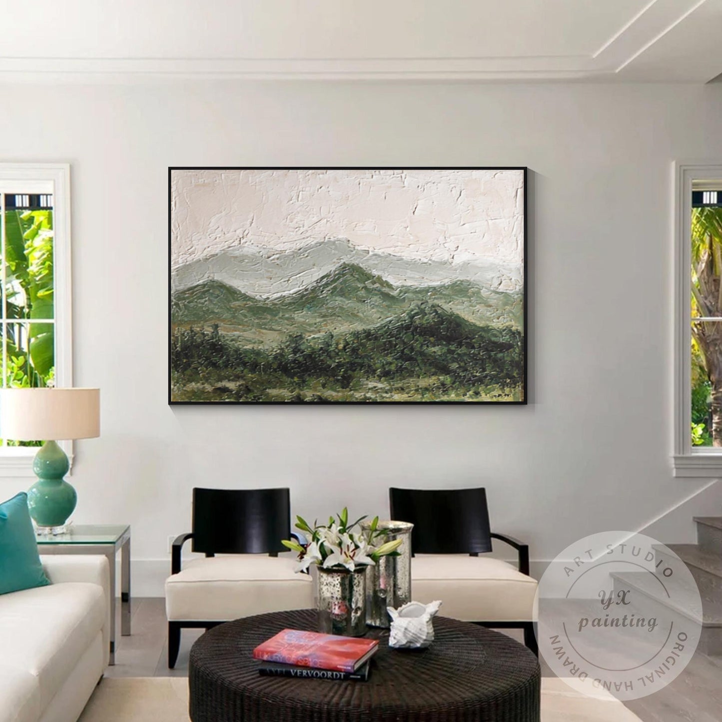 Great Smoky Mountains Landscape Textured Painting, Original Green Painting on Ca #2