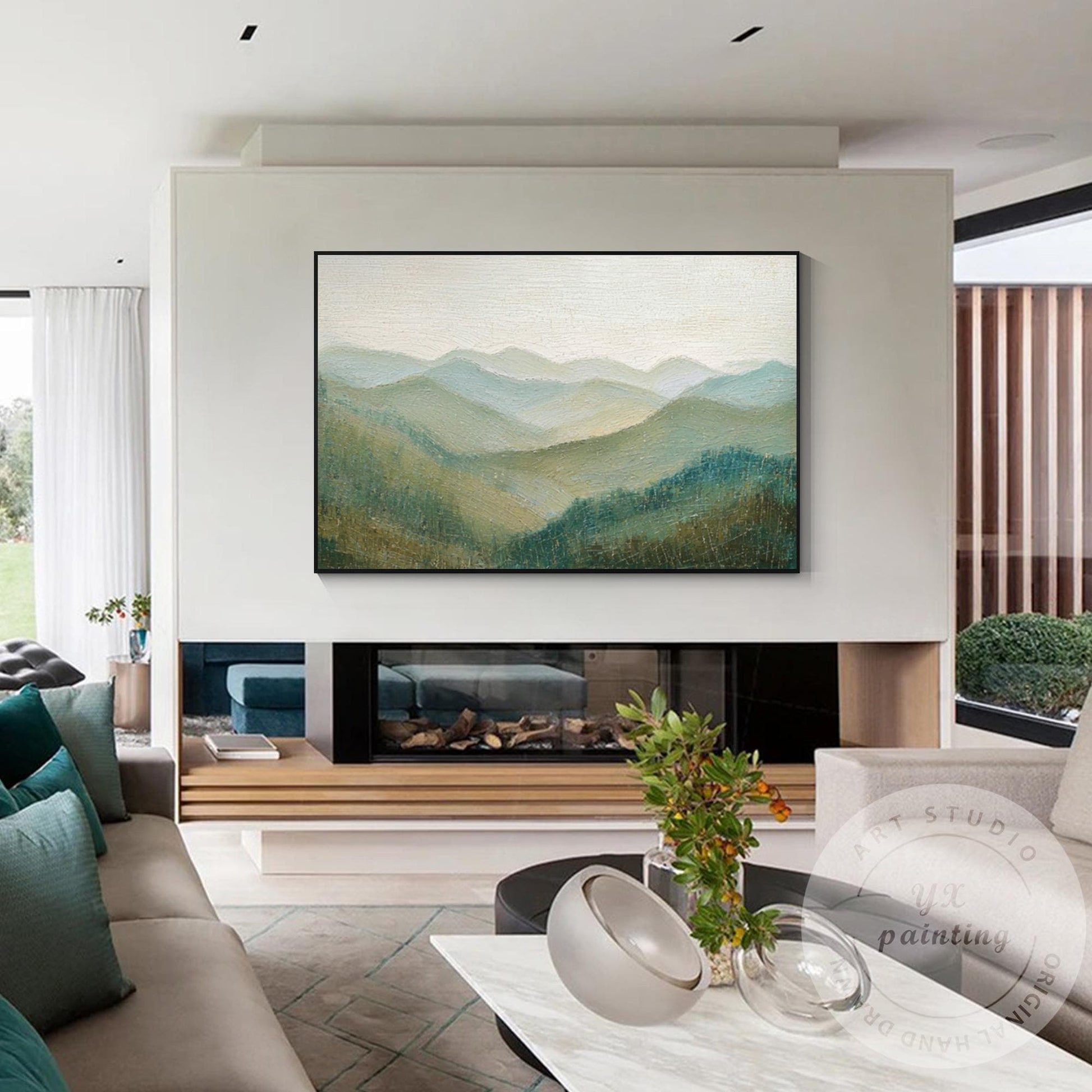 Great Smoky Mountains Wall Art Textured Painting, Green Landscape Canvas, Extra  #2