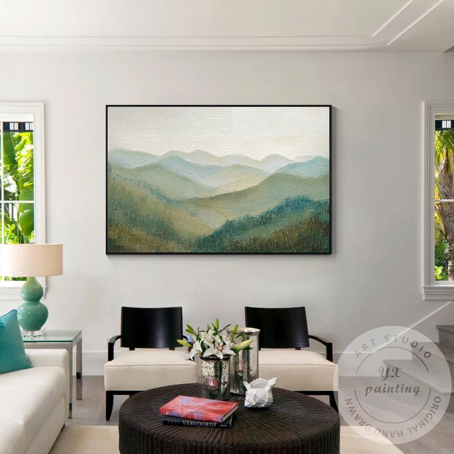 Great Smoky Mountains Wall Art Textured Painting, Green Landscape Canvas, Extra  #3