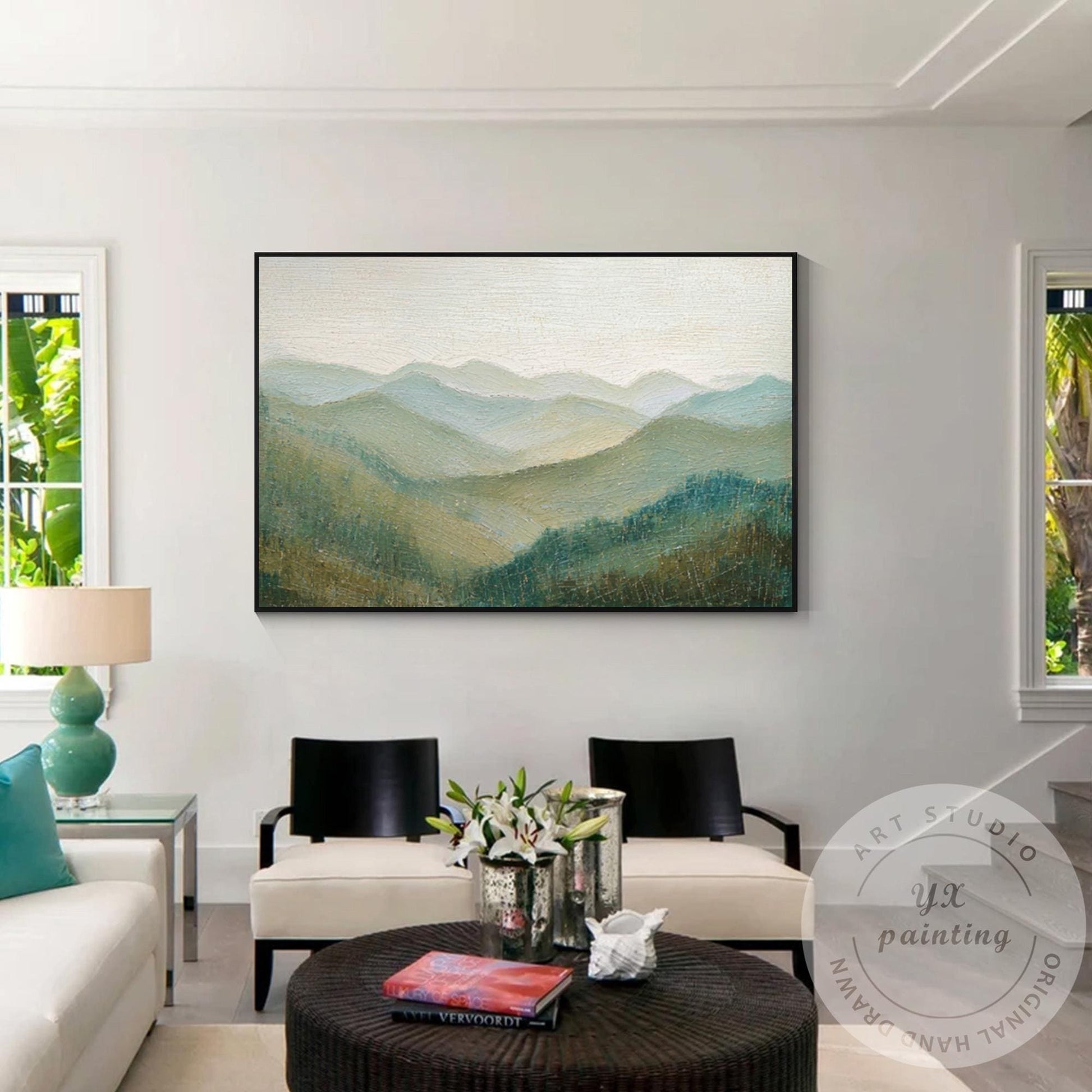 Great Smoky Mountains Wall Art Textured Painting, Green Landscape Canvas, Extra  #3