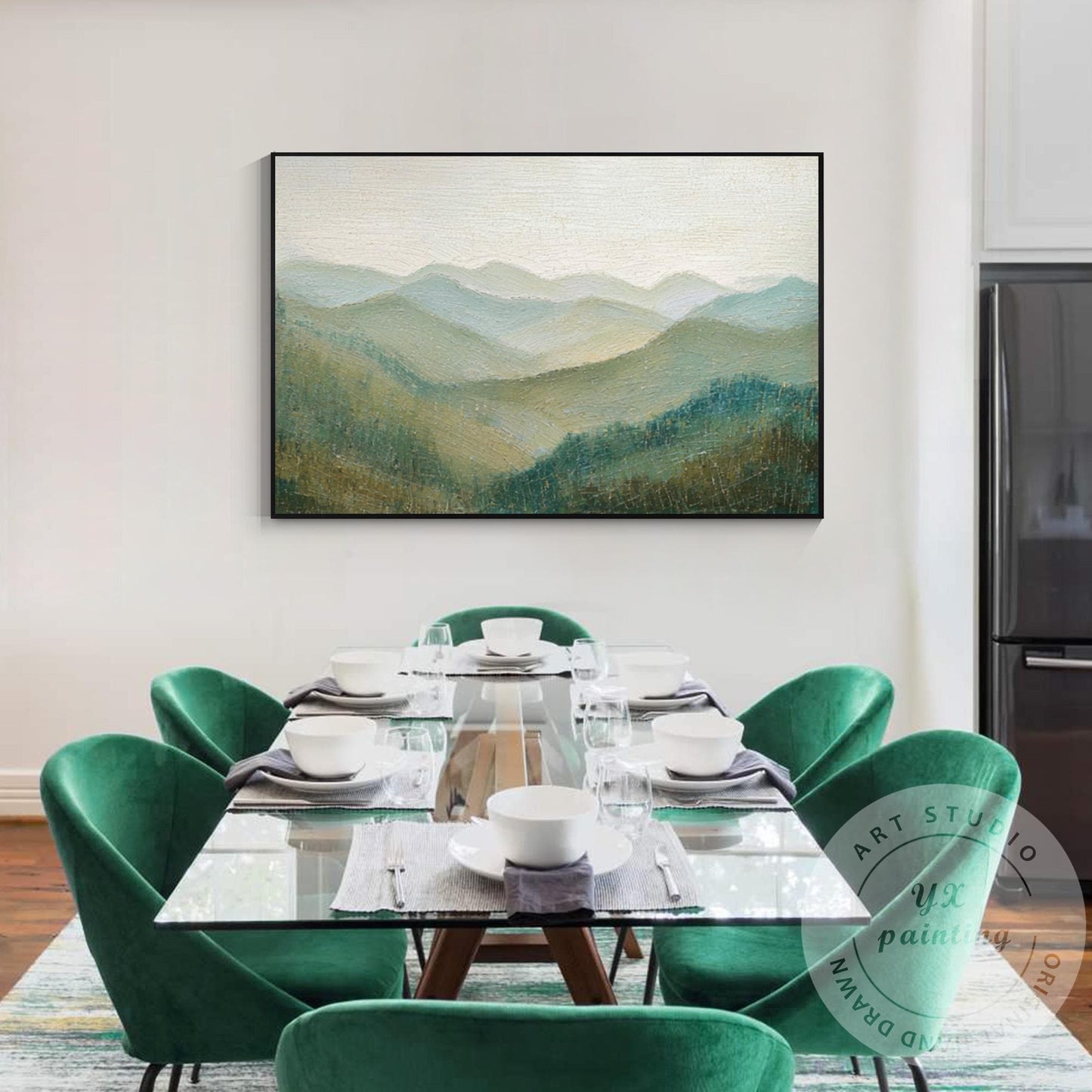 Great Smoky Mountains Wall Art Textured Painting, Green Landscape Canvas, Extra  #4