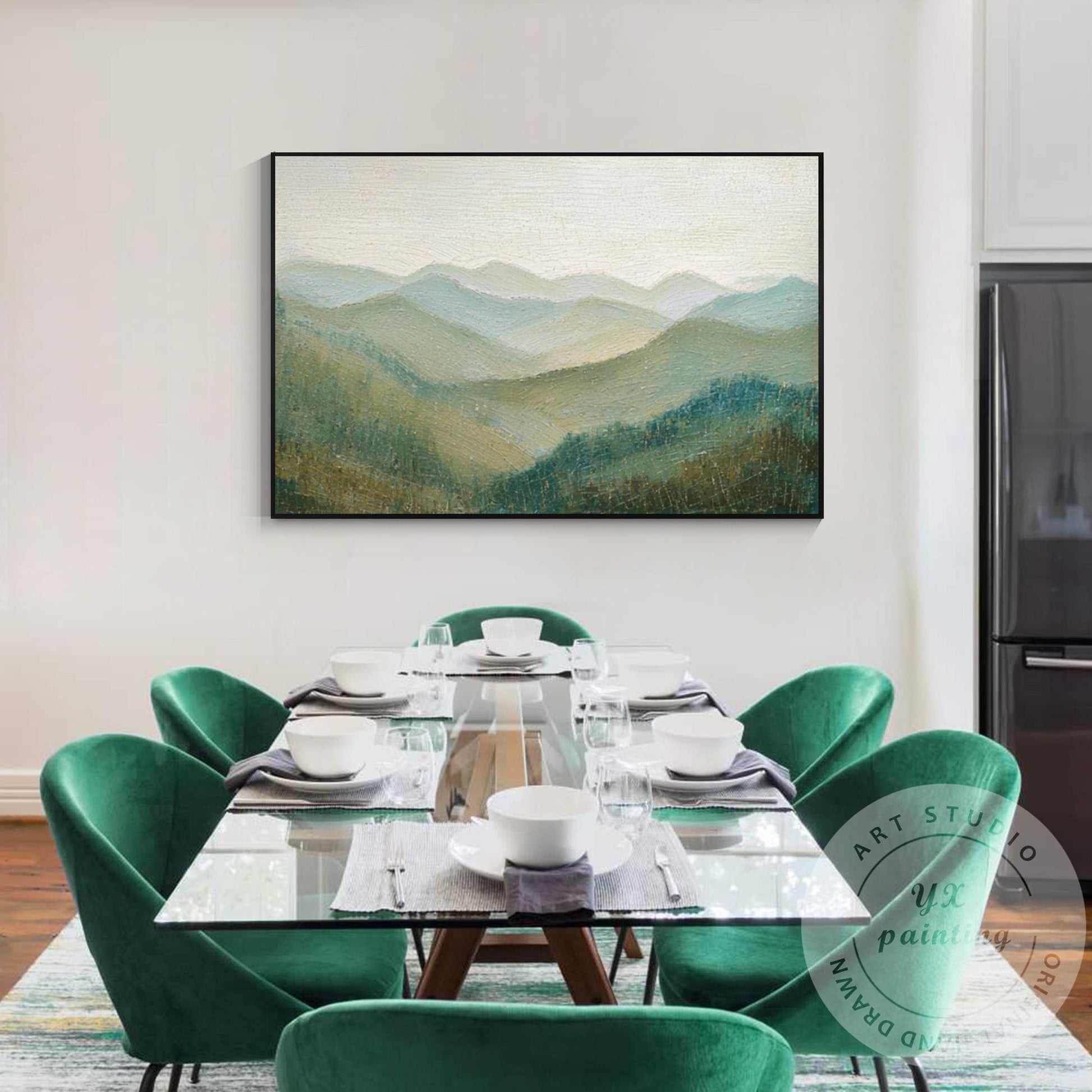 Great Smoky Mountains Wall Art Textured Painting, Green Landscape Canvas, Extra  #4