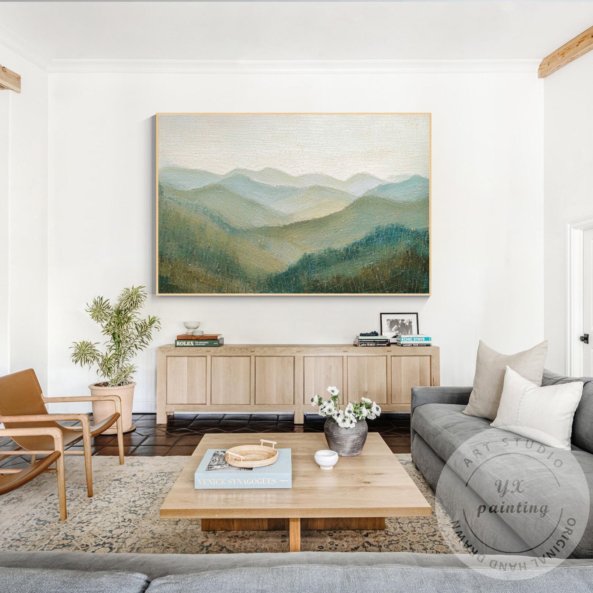 Great Smoky Mountains Wall Art Textured Painting, Green Landscape Canvas, Extra  #5
