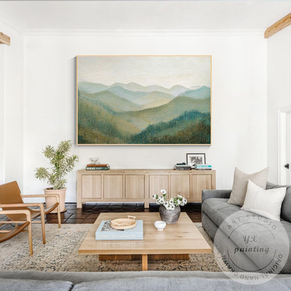 Great Smoky Mountains Wall Art Textured Painting, Green Landscape Canvas, Extra  #5
