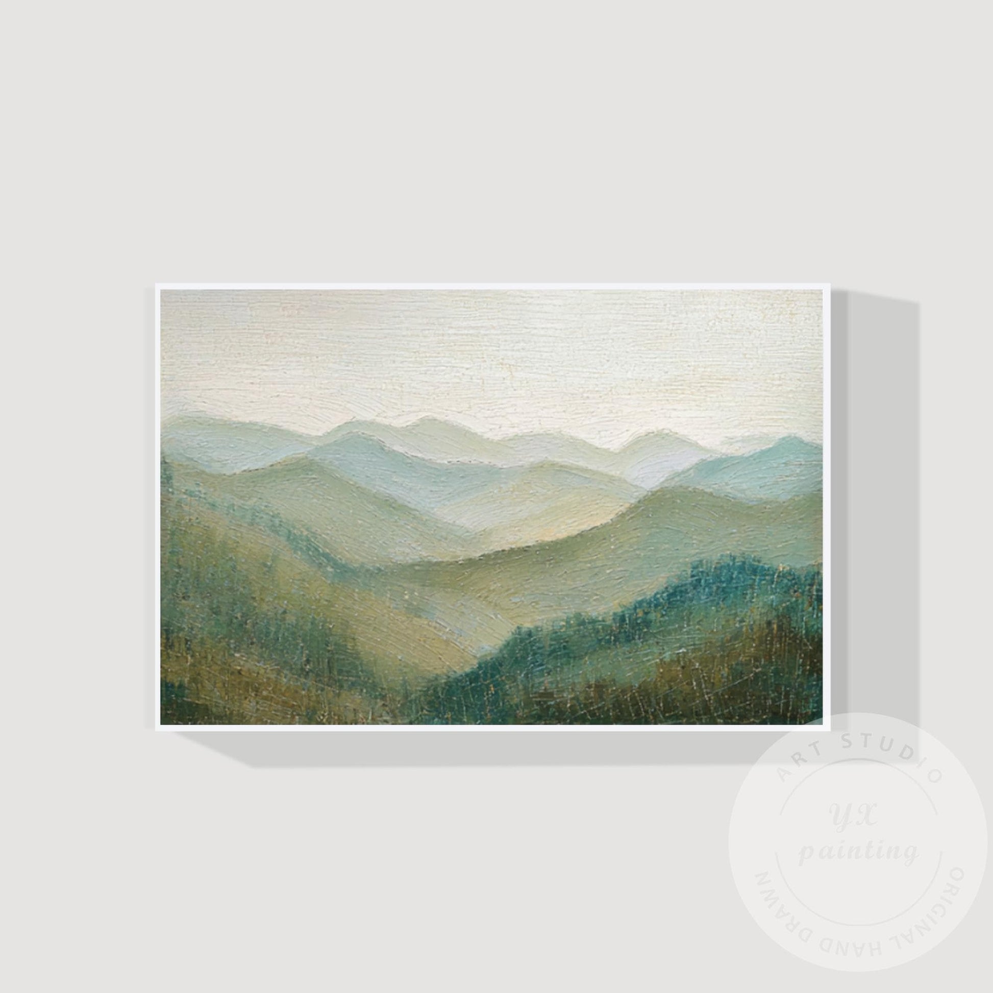 Great Smoky Mountains Wall Art Textured Painting, Green Landscape Canvas, Extra  #6