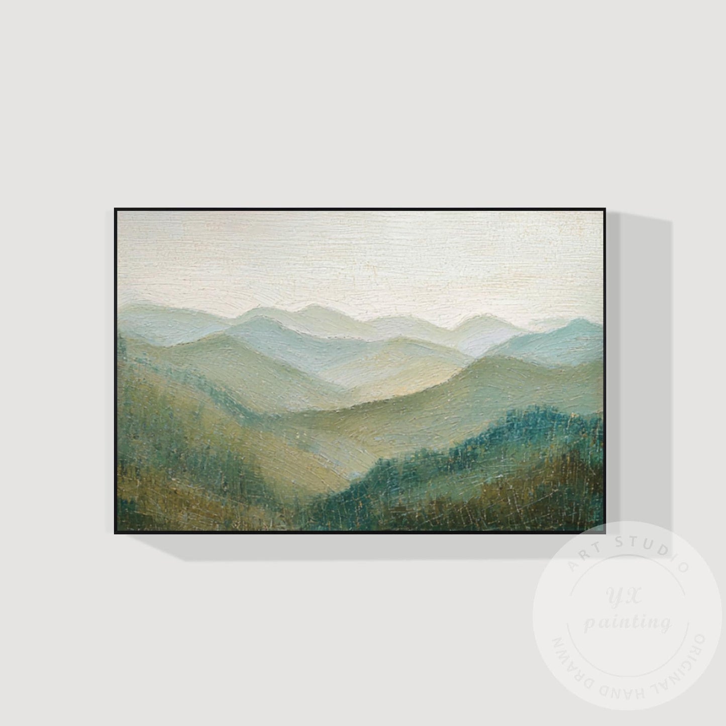 Great Smoky Mountains Wall Art Textured Painting, Green Landscape Canvas, Extra  #7