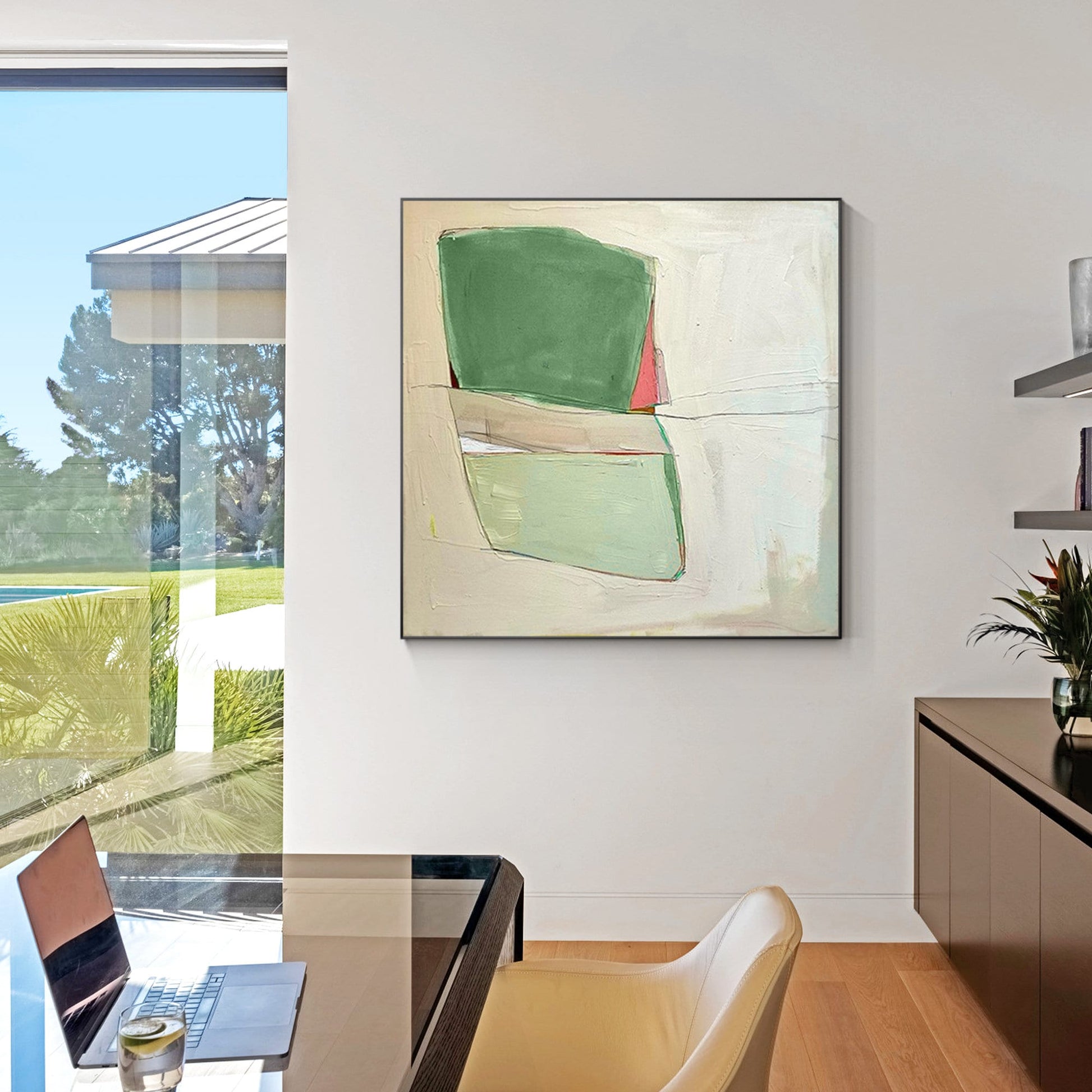 Green Abstract Painting Minimalist Painting On Canvas, Square Wall Art Decor, Li #4