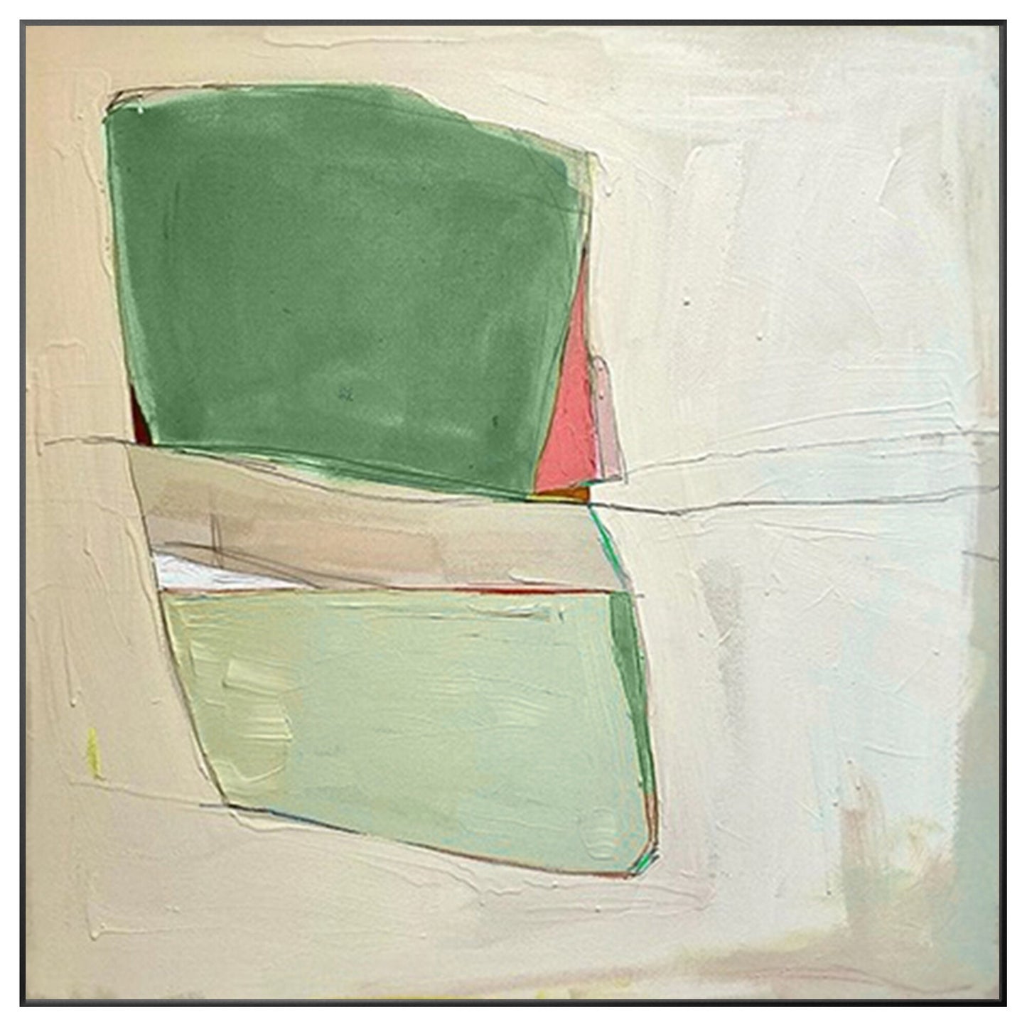 Green Abstract Painting Minimalist Painting On Canvas, Square Wall Art Decor, Li #9
