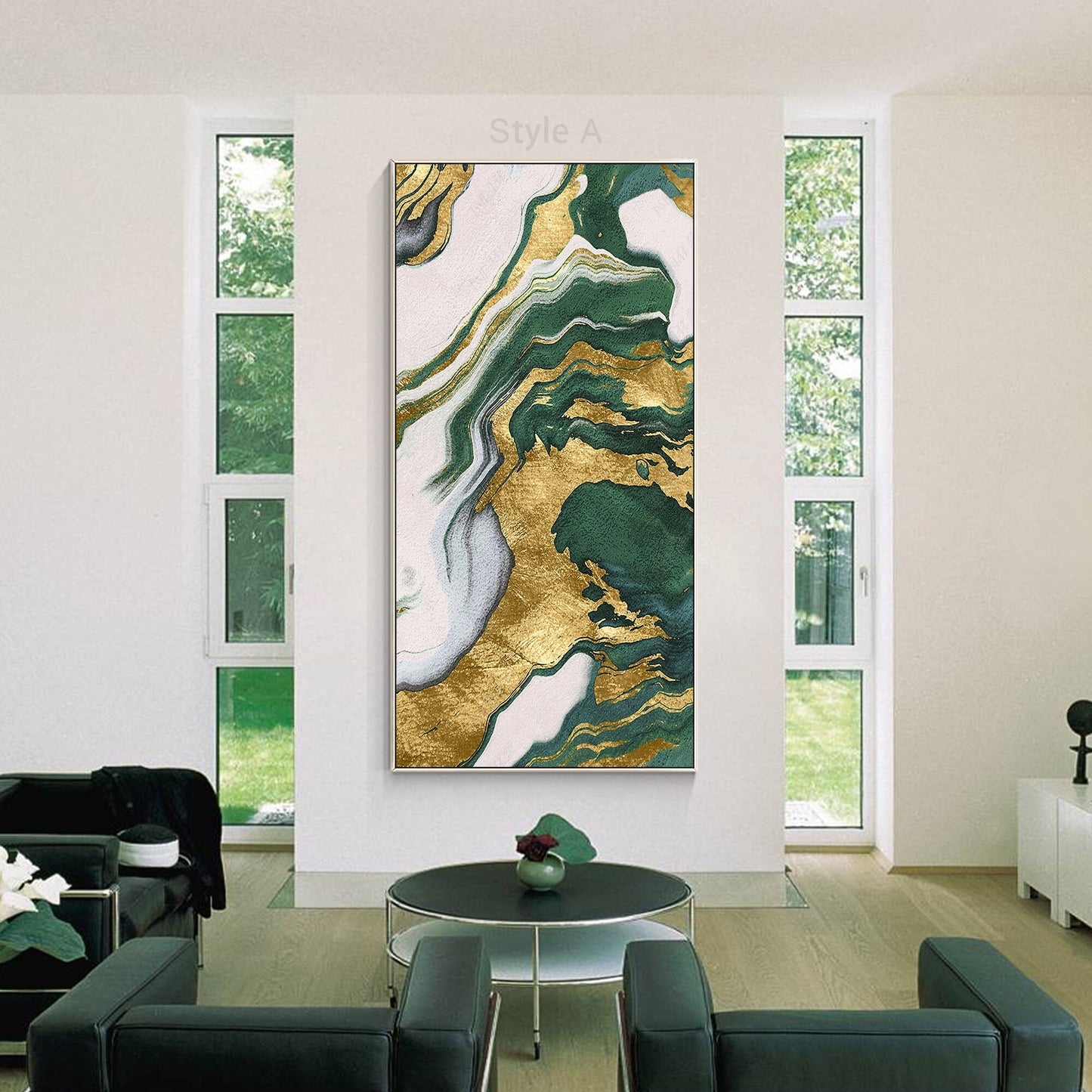Green And Gold Abstract Textured Painting, Luxury Room Oversize Extra Large Gold #3