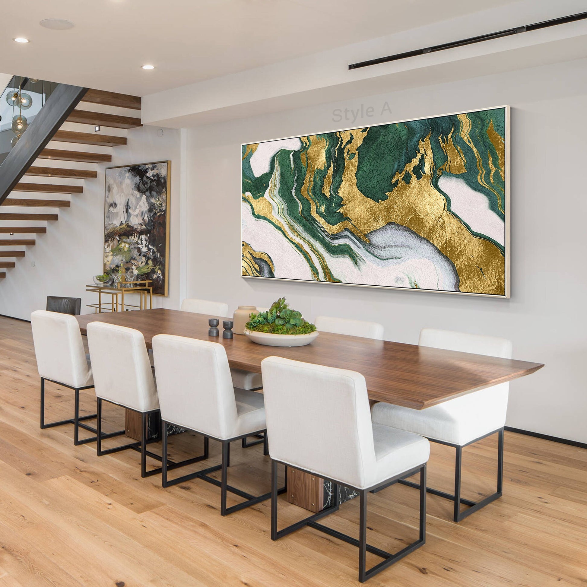 Green And Gold Abstract Textured Painting, Luxury Room Oversize Extra Large Gold #4