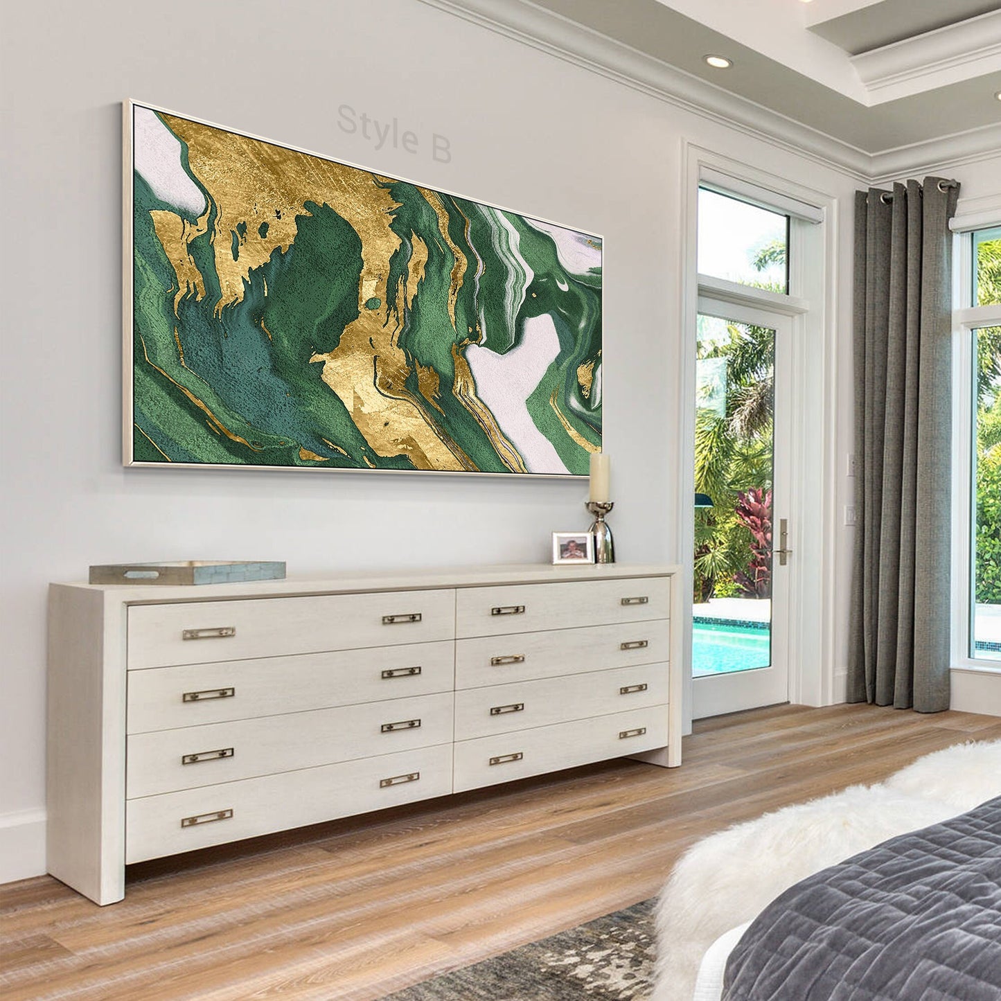 Green And Gold Abstract Textured Painting, Luxury Room Oversize Extra Large Gold #5